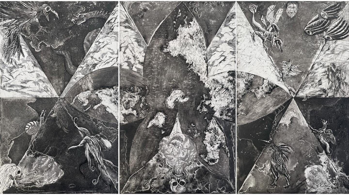 World flower — etching triptych